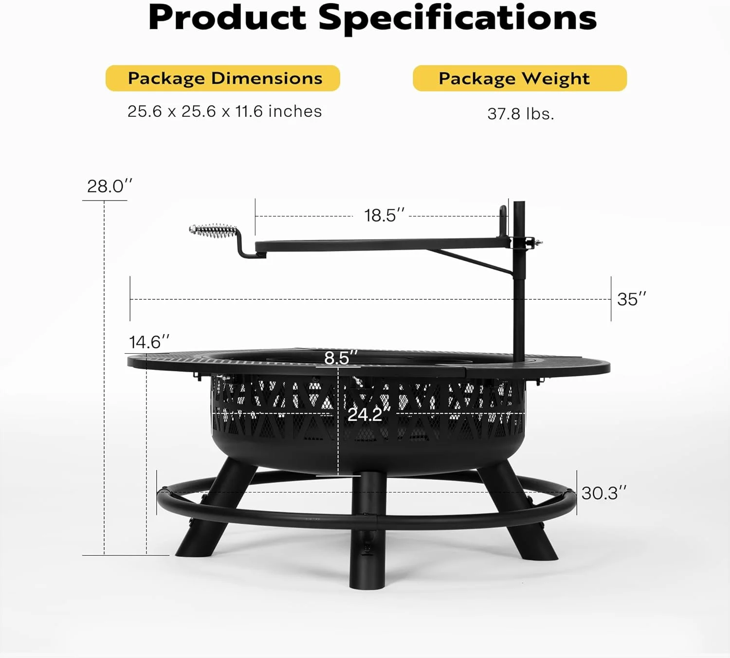 SPECSTAR 3-in-1 Fire Pit-35 in Wood Burning Firepits with Cooking Grill Grate & Charcoal Pan & Cover Lid, Metal Table for Backyard Bonfire BBQ Outdoor Camping Picnic - Image 5