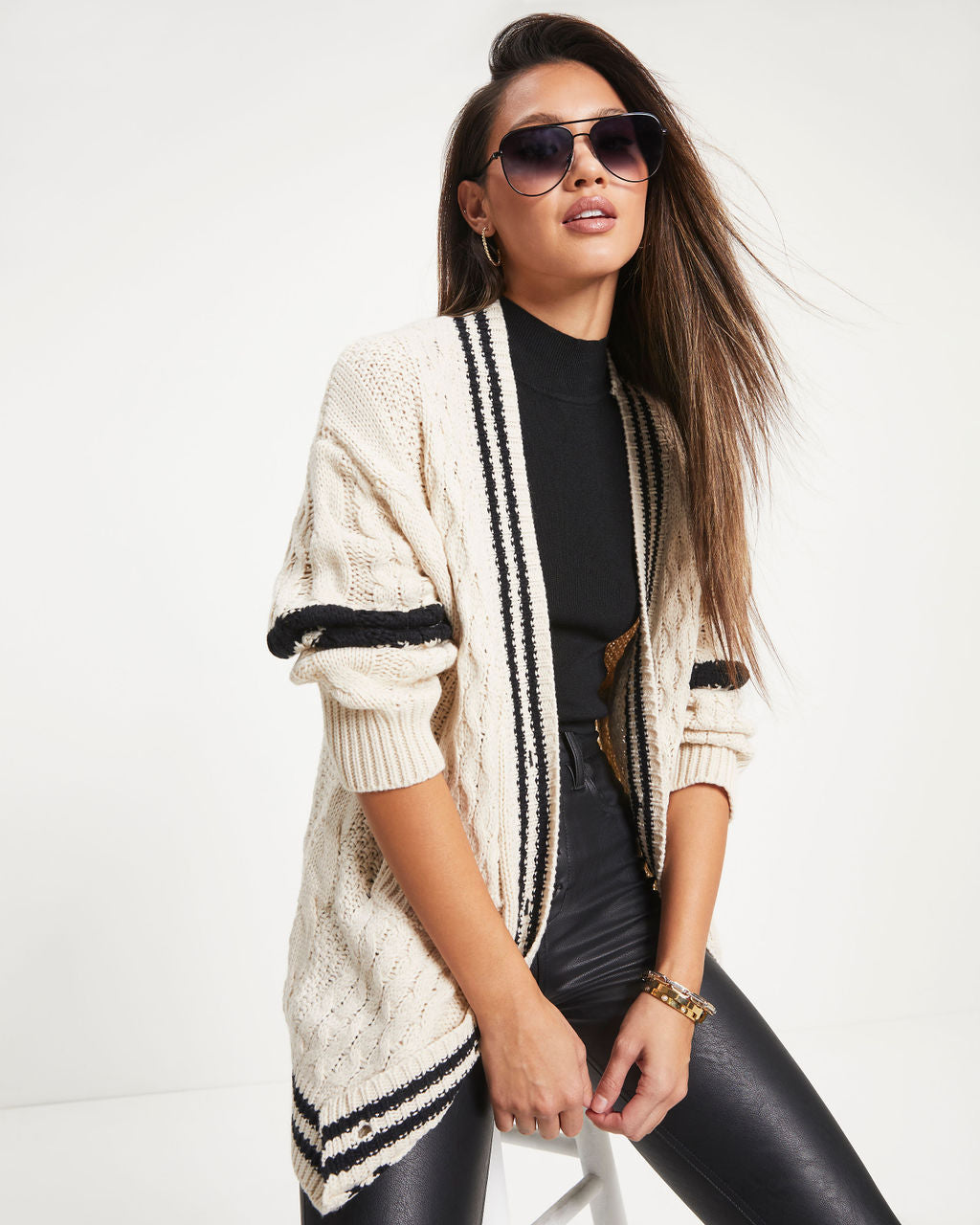 Liana Cable Knit Pocketed Cardigan - Ivory - Se7enfashion