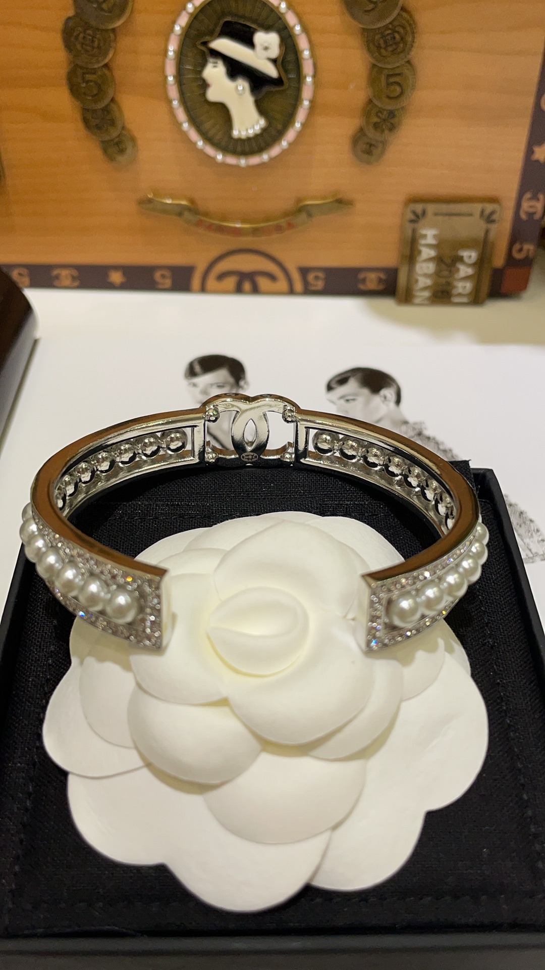 Chanel 24S CC Pearls Silver Cuff Bangle Bracelet - Original Replica Club