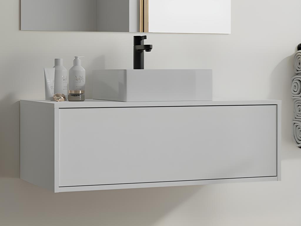 Mueble de baño suspendido blanco con simple lavabo - TEANA