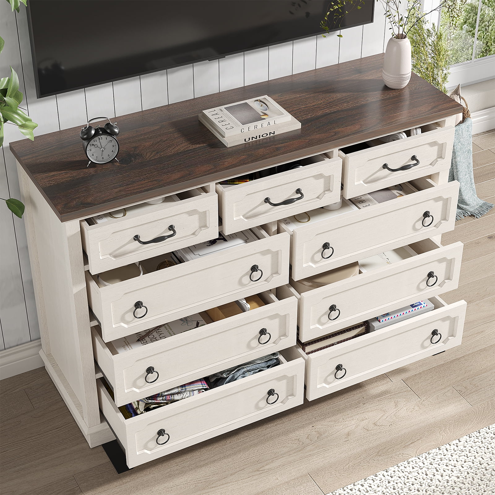 Vabches Farmhouse 6 Drawer Dresser, 43" Tall Chest of Drawers for Bedroom, Living Room, Hallway, Entryway, Antique White - Image 16