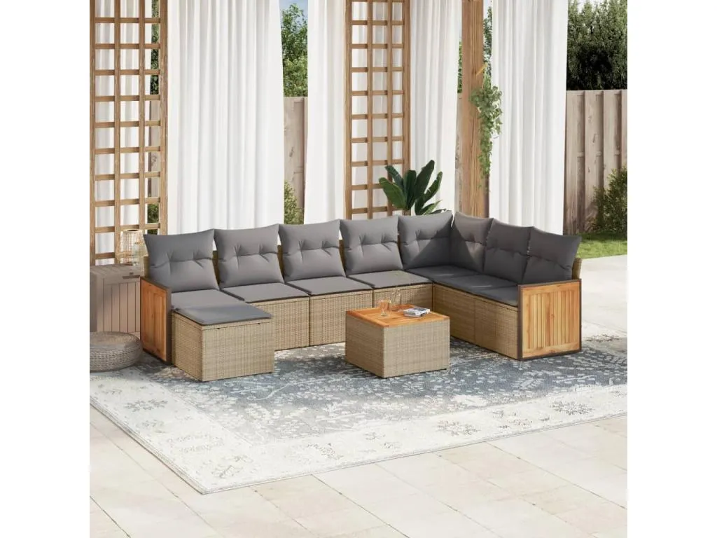 Set de sofás de jardín 9 piezas con cojines ratán sintético beige KAFB65780
