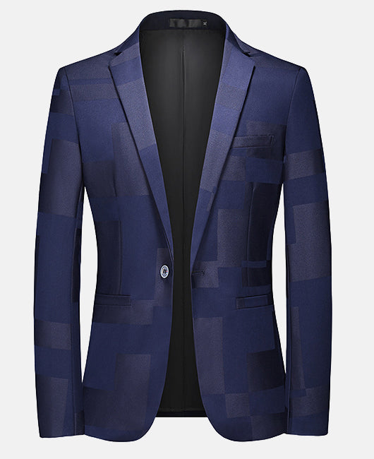 Elegant Geometric Contrast Print Lapel Collar One Button Blazer