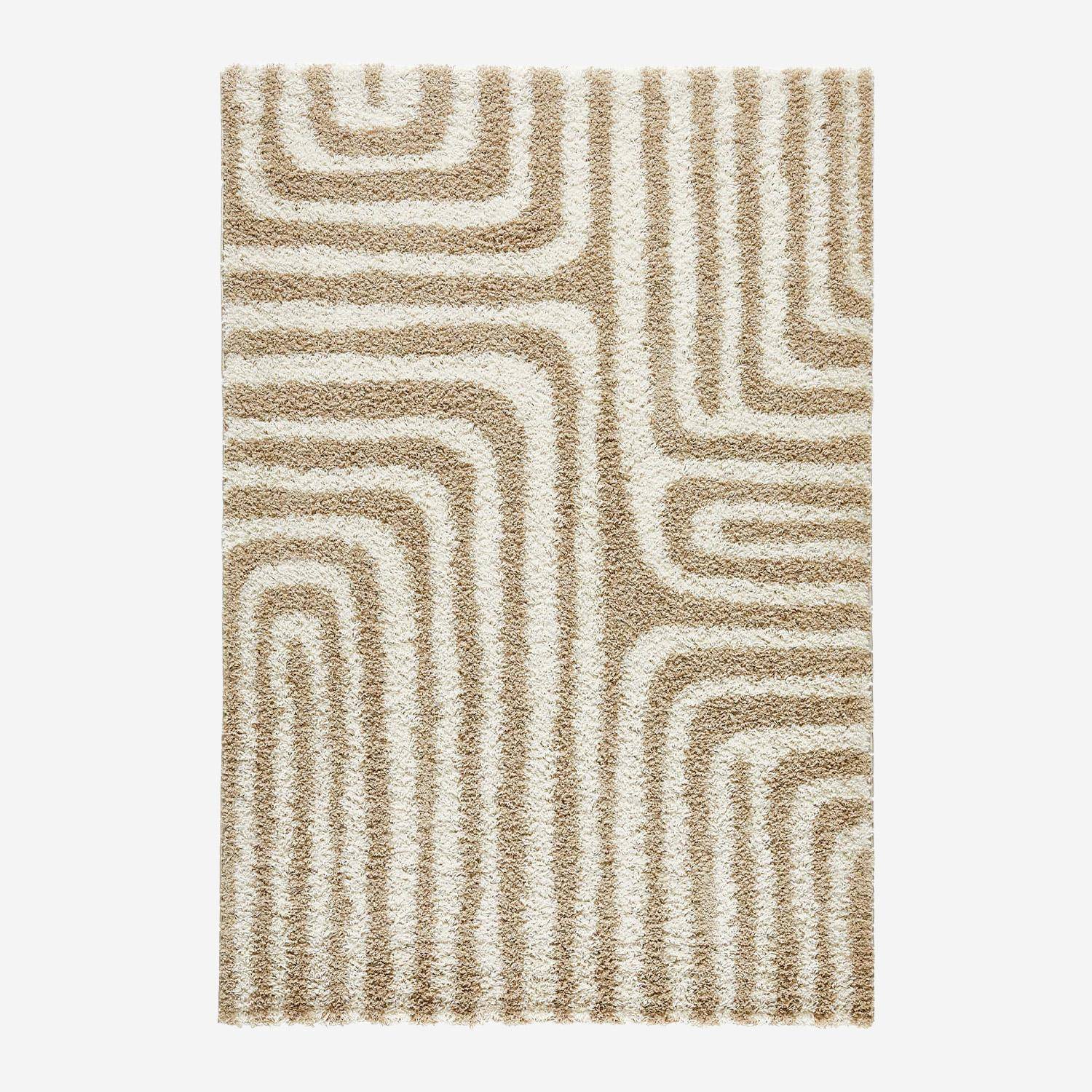 Queensy - Alfombra interior shaggy motivos geométricos beige