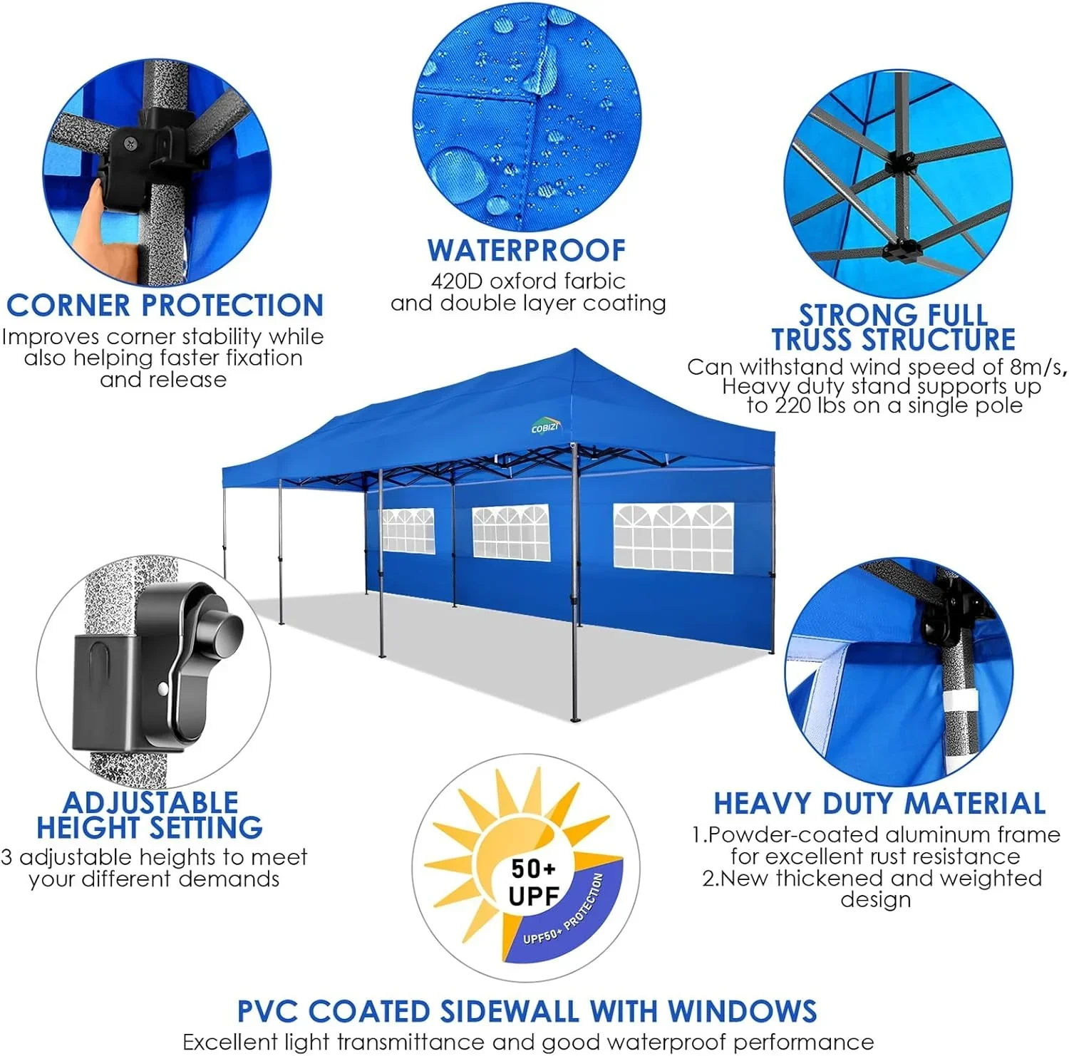 COBIZI 10x20 Heavy Duty Pop up Canopy Tent 6 sidewalls Commercial Canopy Wedding Party Tents