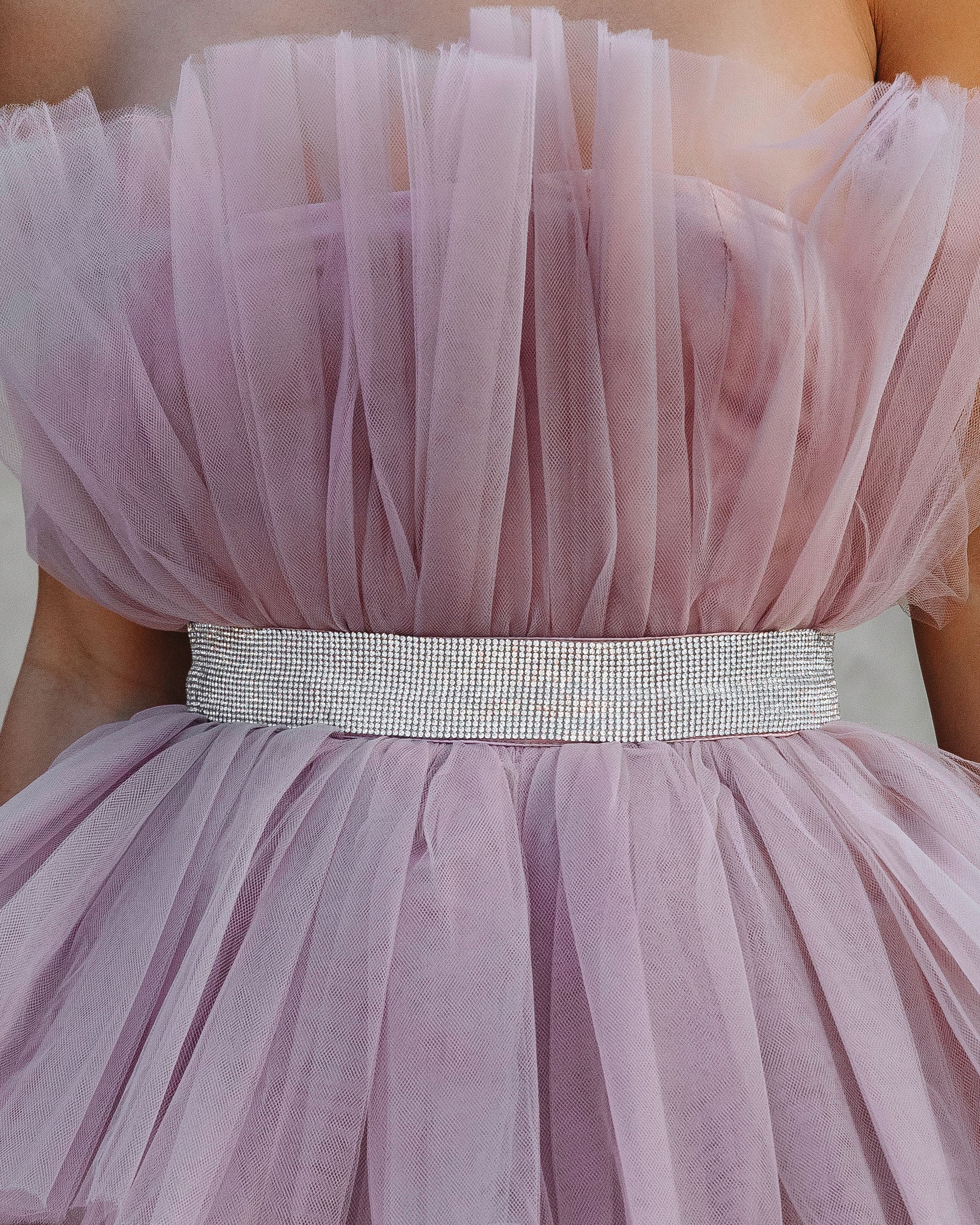 Beauty Queen Strapless Tiered Tulle Embellished Mini Dress - Dusty Lavender - Se7enfashion