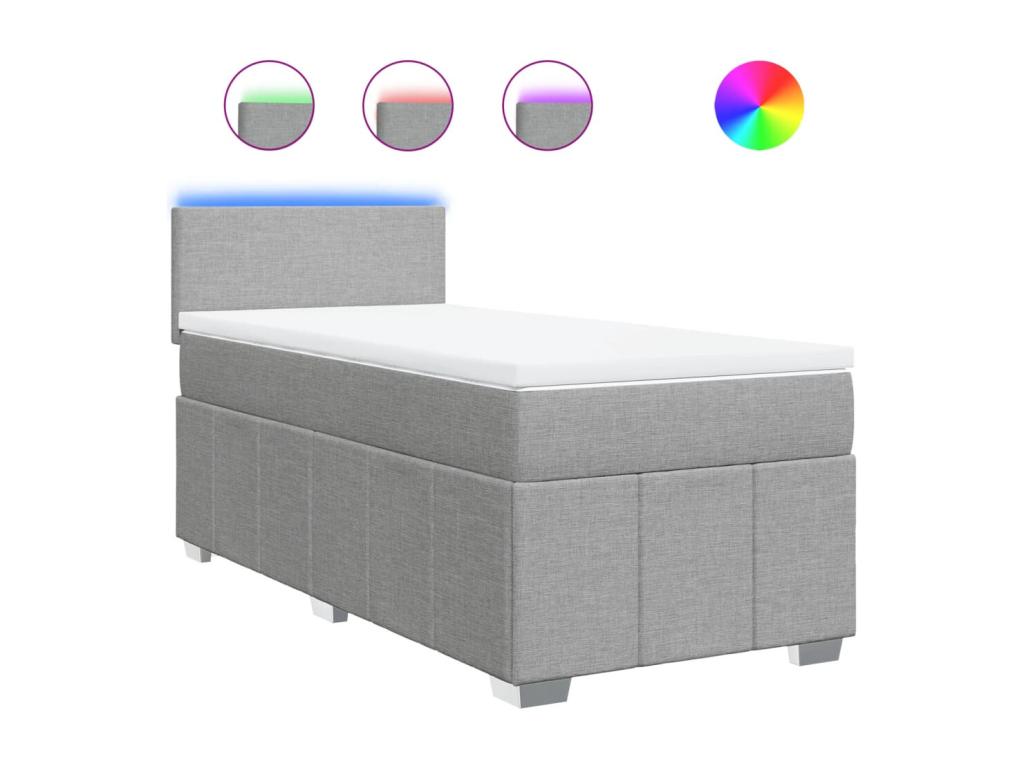 Cama box spring con colchón tela gris claro 80x200 cm