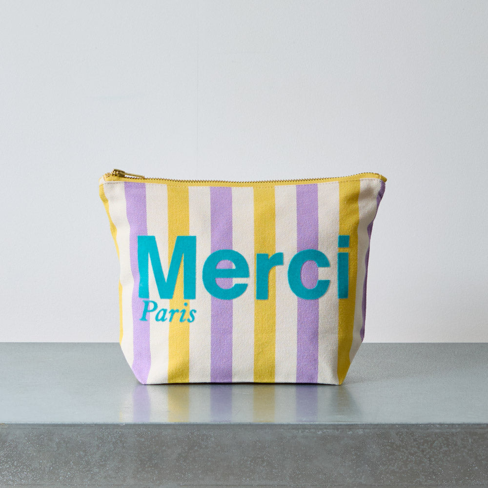 Merci - Pochette en coton rayé - Lila & Banane