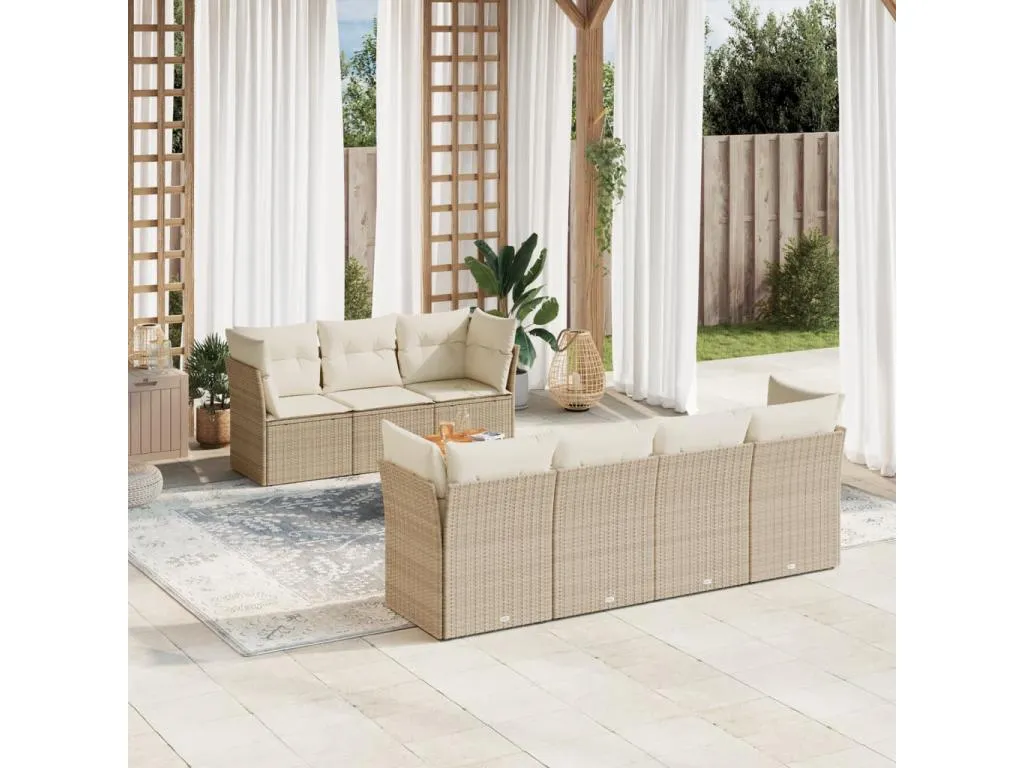 Set de sofás de jardín y cojines 8 piezas ratán sintético beige