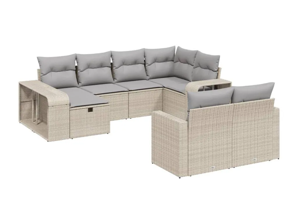 Juego de sofás jardín con cojines beige 10 piezas ratán sintético 76007HNCQ