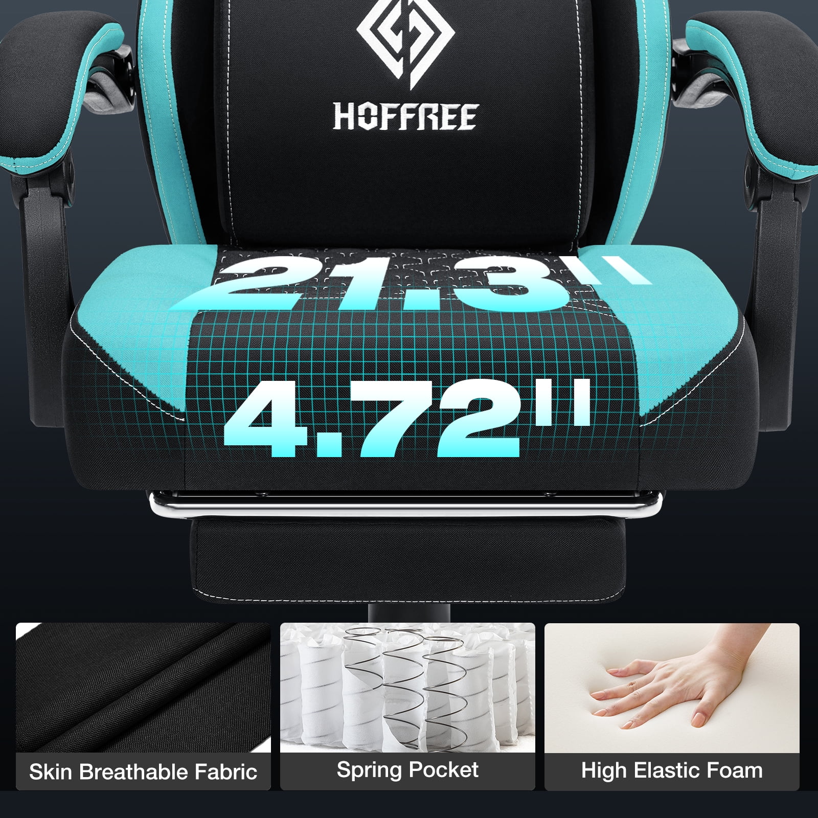 Hoffree Gaming Chair with Massage Fabric Office Chair with footrest for Adults, Ergonomic Gamer Chair with Headrest and Lumbar Support for Office Gaming, 440 LBS - Image 39