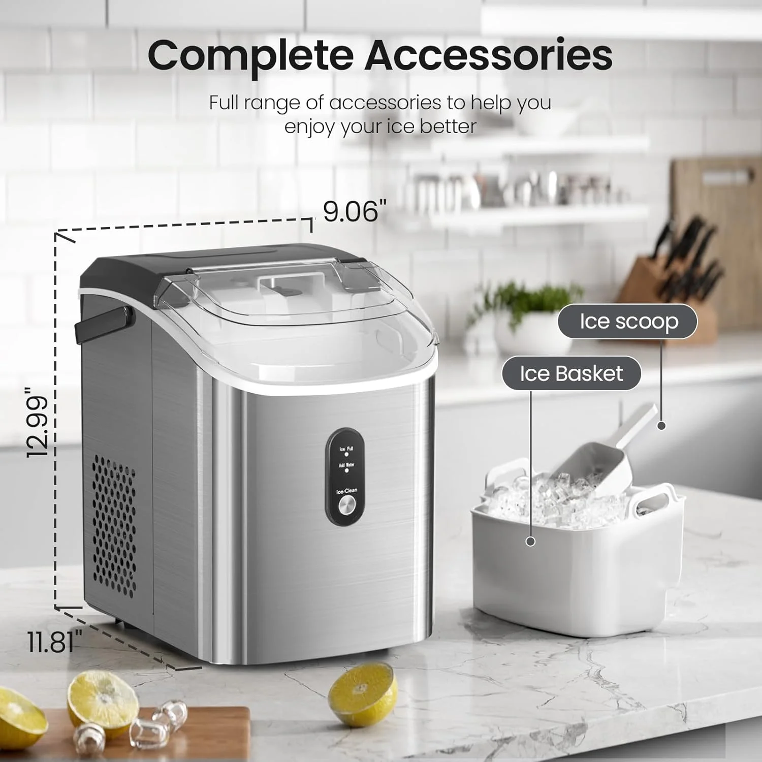 Auseo Nugget Ice Maker Countertop, Ready in 6 Mins ,35Lbs Each day with Self-Cleaning,Portable Sonic Ice Machine for Home/Office/Bar, Black - Image 14