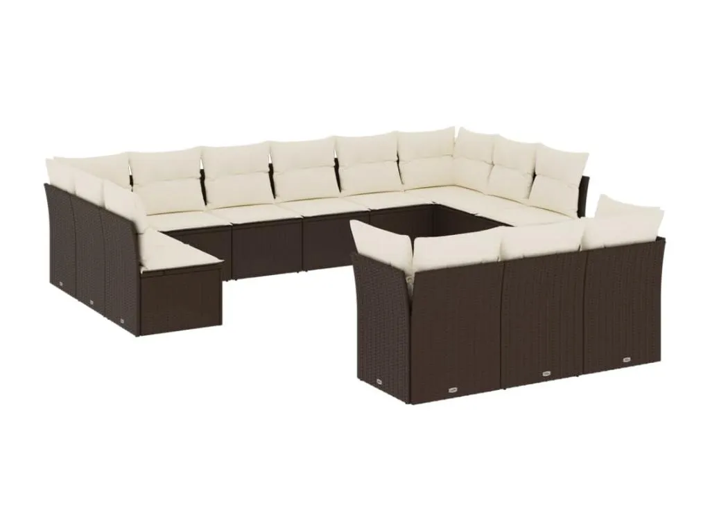 Set de sofás de jardín con cojines 13 piezas ratán PE marrón ascm28857