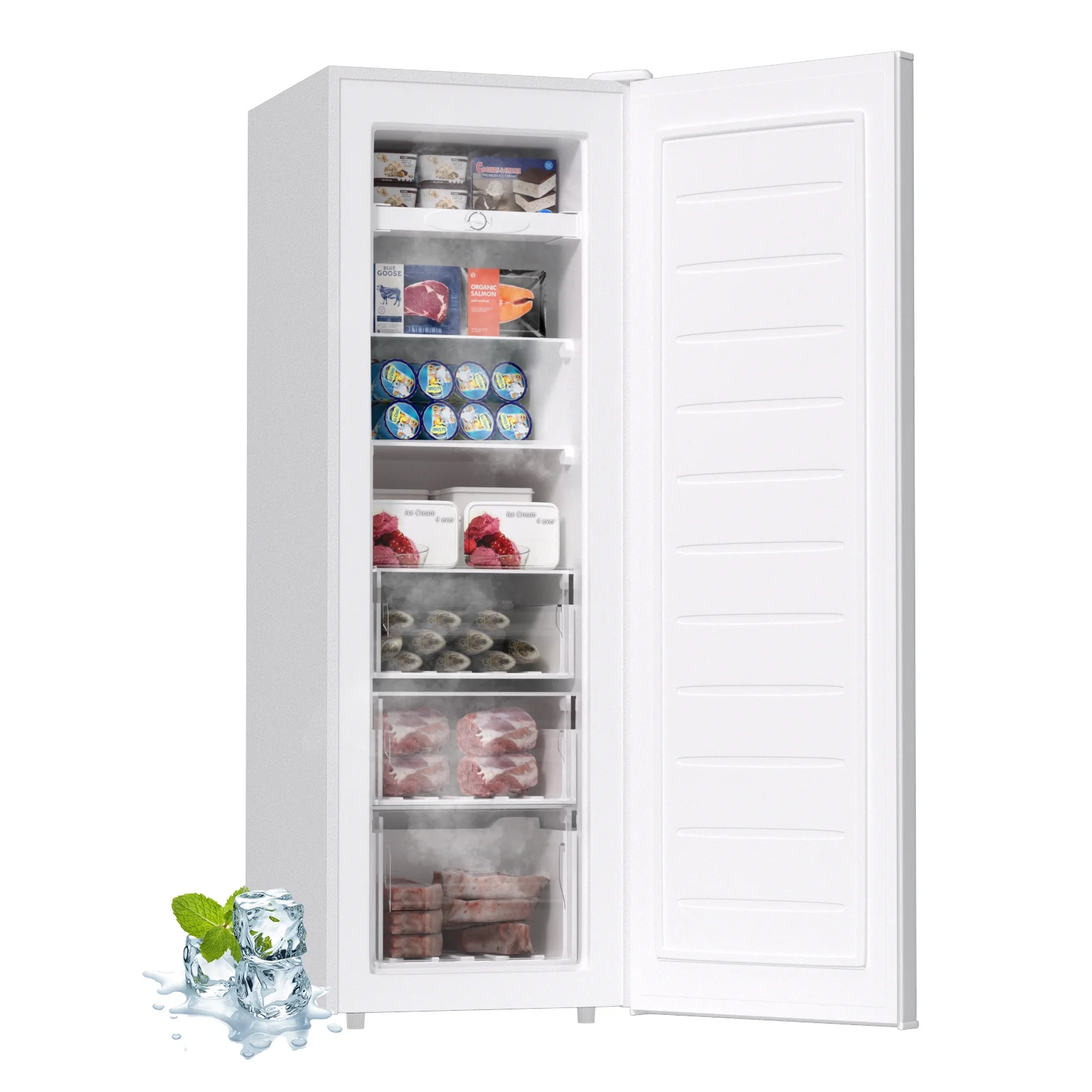 BANGSON Upright Freezer, 7.0 Cu.ft Freestanding Freezer, Convertible Upright Freezer/Refrigerator, Single Door for Kitchen, Office, Apartment, Silver - Image 9