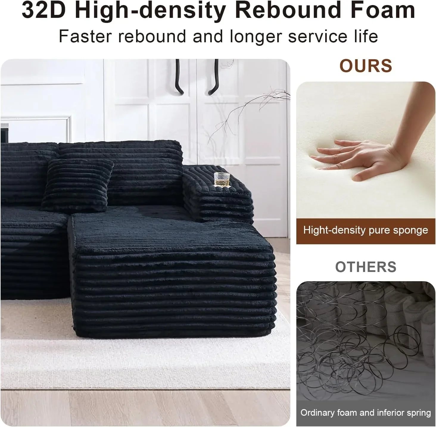 Cloud section sofa with L-shaped recliner modern modular sofa built-in cup holder