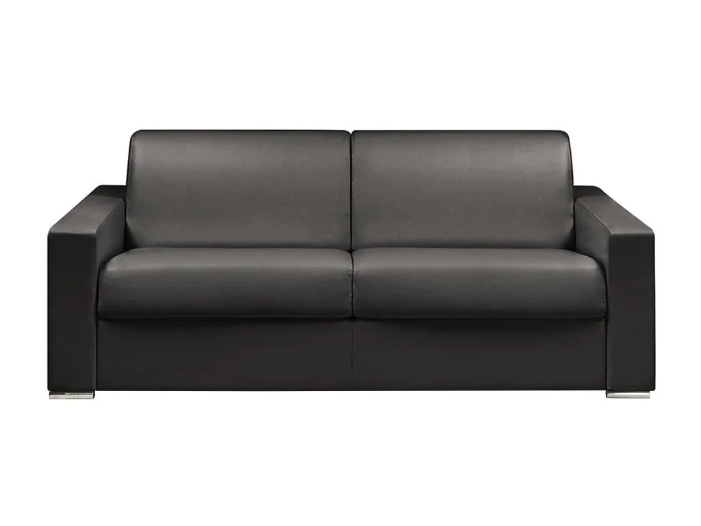 Sofá cama de 4 plazas tipo italiano de piel sintética Francomuebleses - Negro - Cama de 160 cm - Colchón de 22 cm con memoria de forma