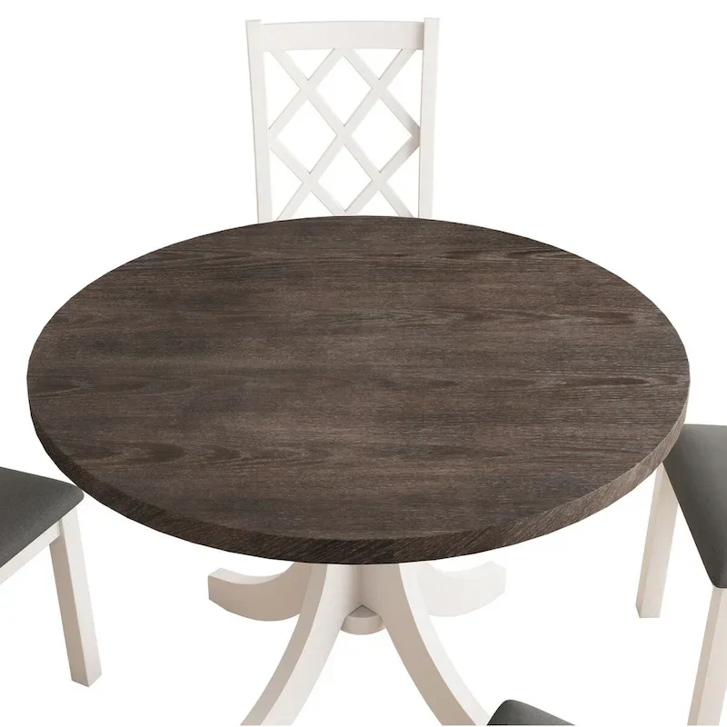 5-Piece Upholstered Chair Round Dining Table Set