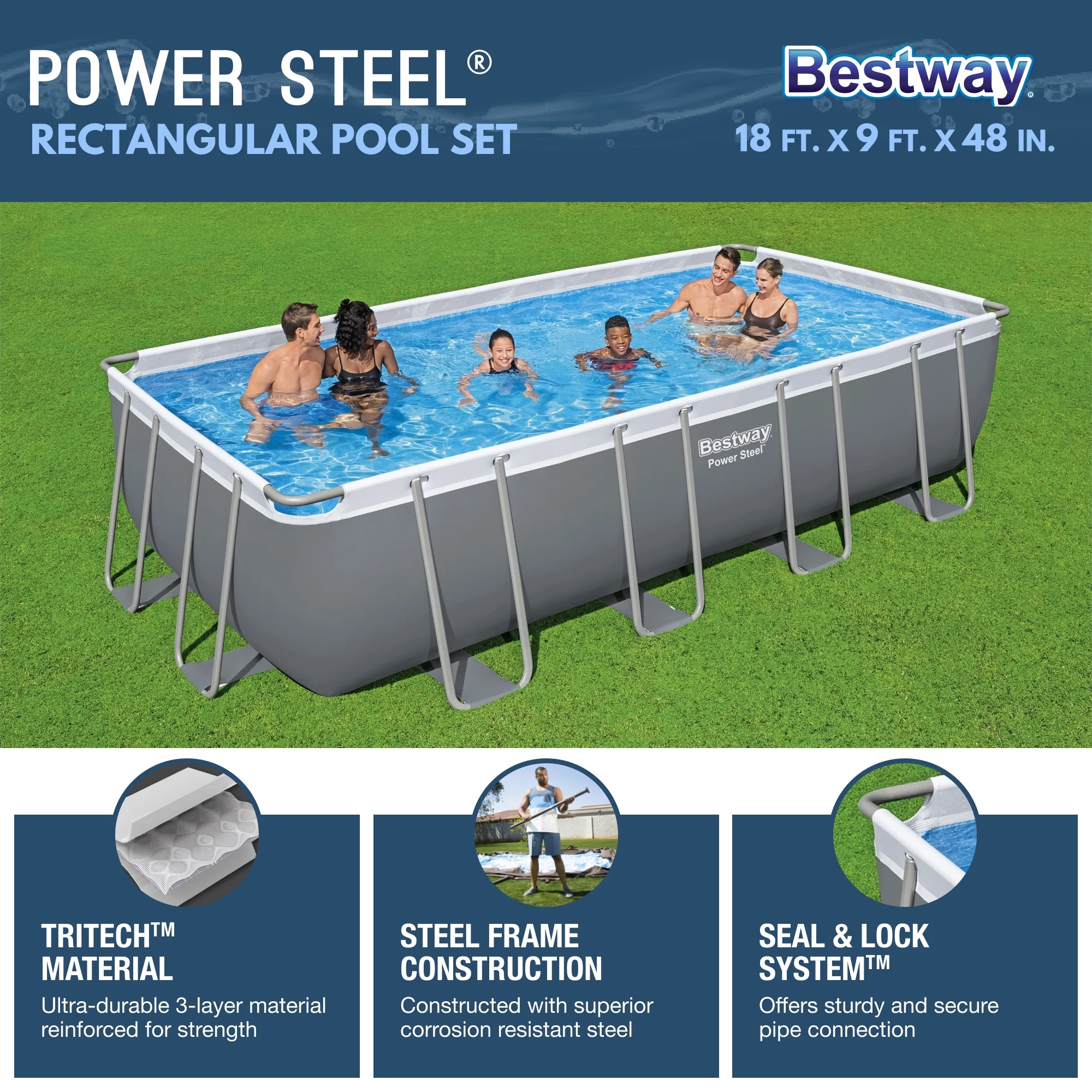 Bestway 24' x 12' x 52" Rectangular Frame Above Ground Swimming Pool Set - Image 27