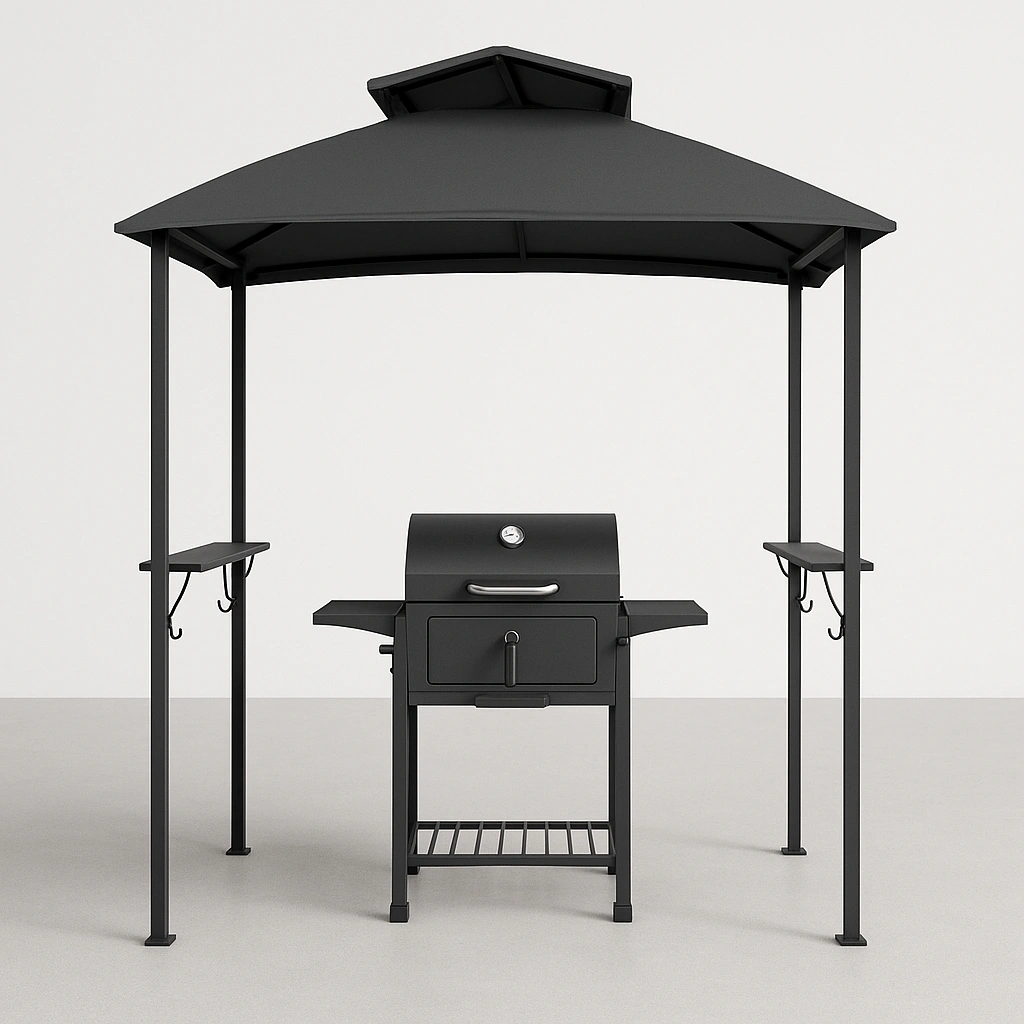 Caseta para barbacoa de jardín exterior, color negro, estructura de metal, para uso exterior, 220 x 120 x 250 cm