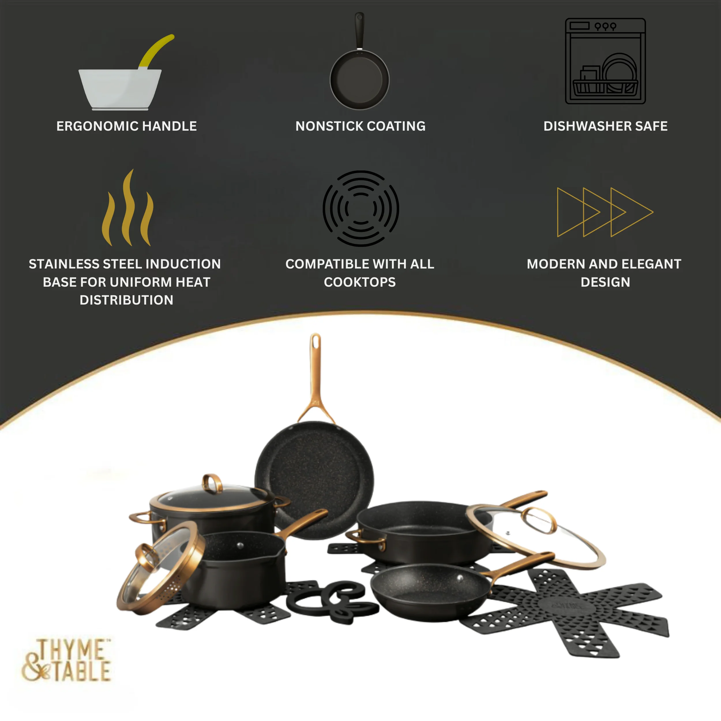 Thyme & Table Supreme 12-Piece Non-Stick Cookware Set, Pots and Pans Set- Bronze - Image 2