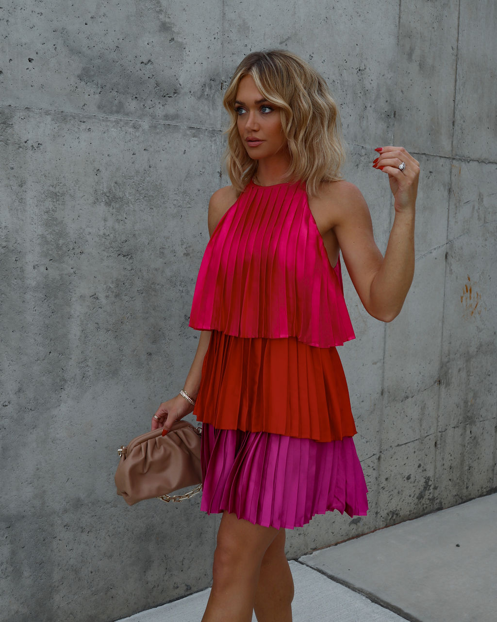 Tracylynn Satin Pleated Tiered Mini Dress - Multi - Se7enfashion