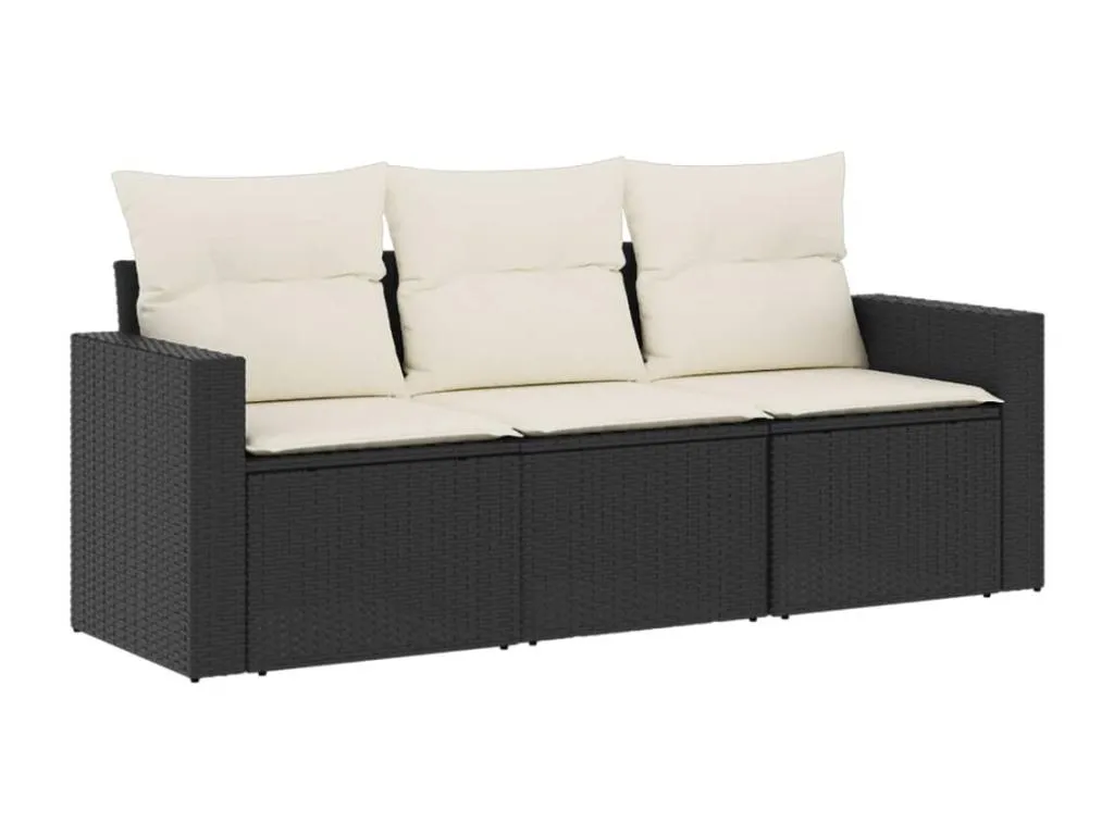 Set de sofás de jardín con cojines 3 piezas ratán sintético negro 04140BJBD