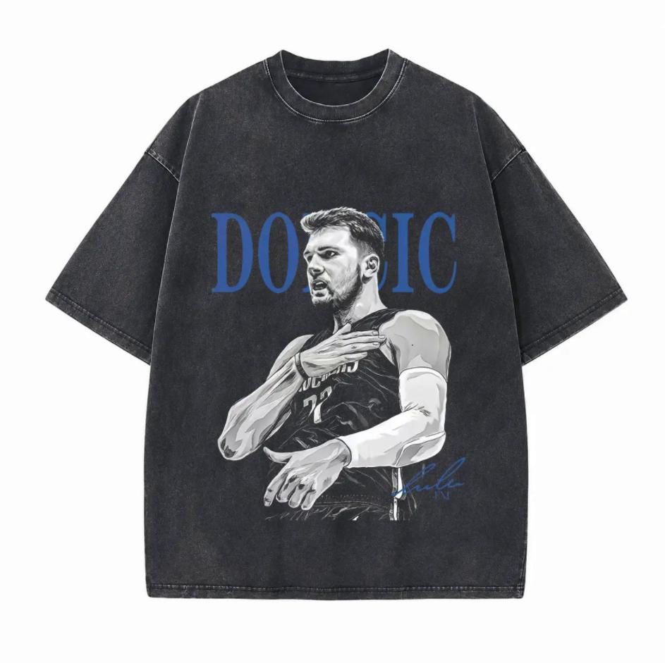 Vintage No.77 Basketball Graphic Portrait Printed Unisex Washed T-Shirt
