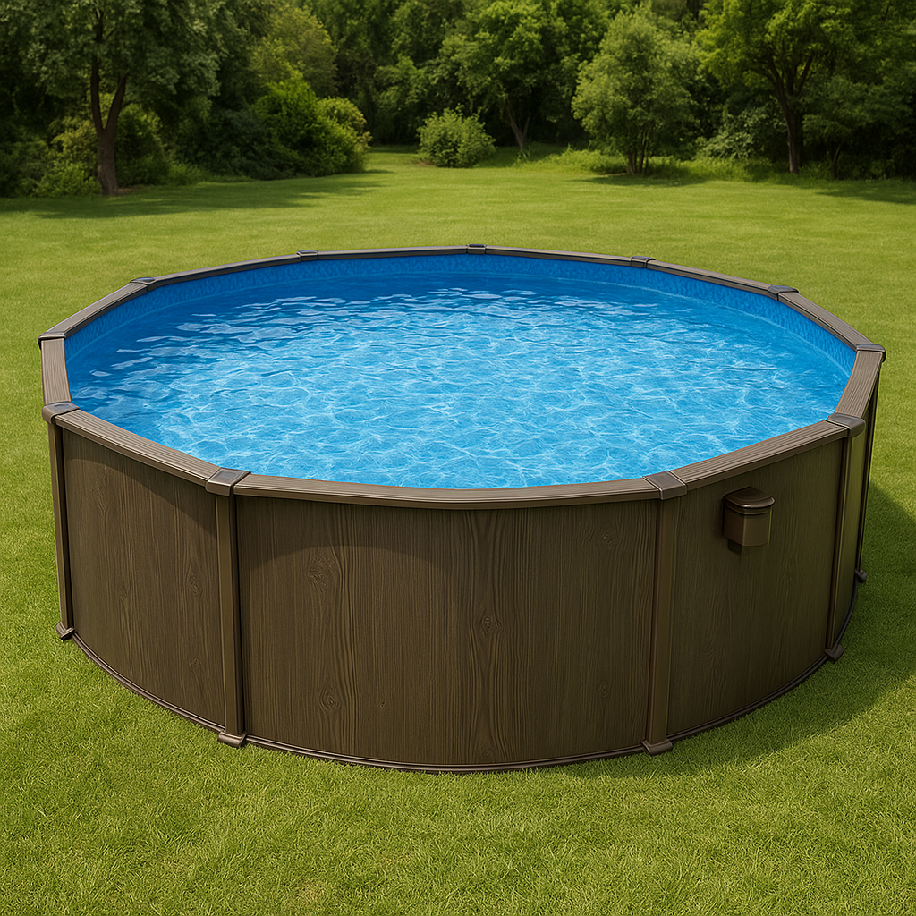 Piscina tubular redonda exterior azul/madera plástico jardín terraza 457x107 cm