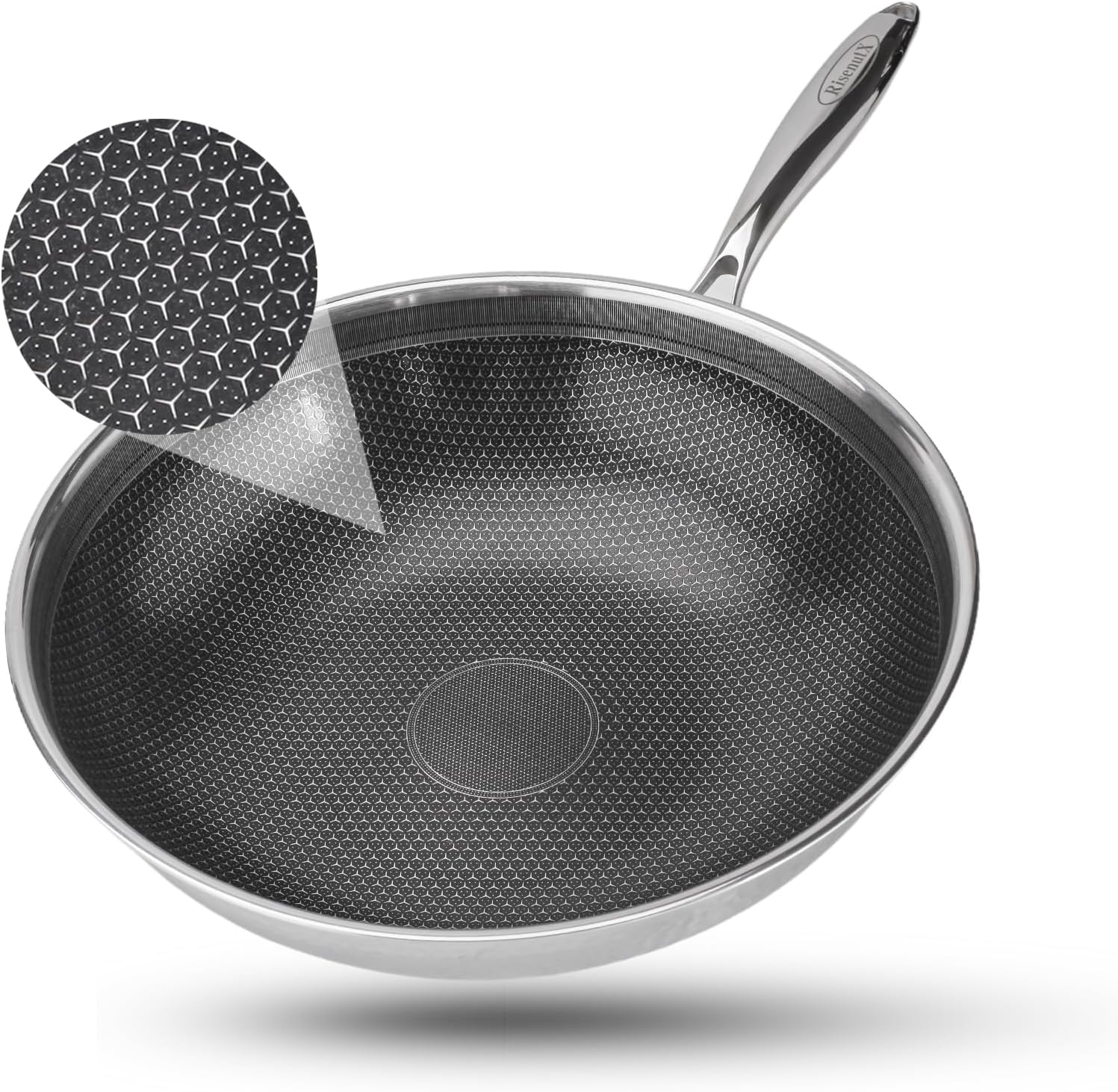Hybrid Wok, 13 inch Wok with lid,Stainless Steel woks & Stir-fry pans Non Stick, PFOA Free Cookware, Dishwasher and Oven Safe, Compatible With Induction