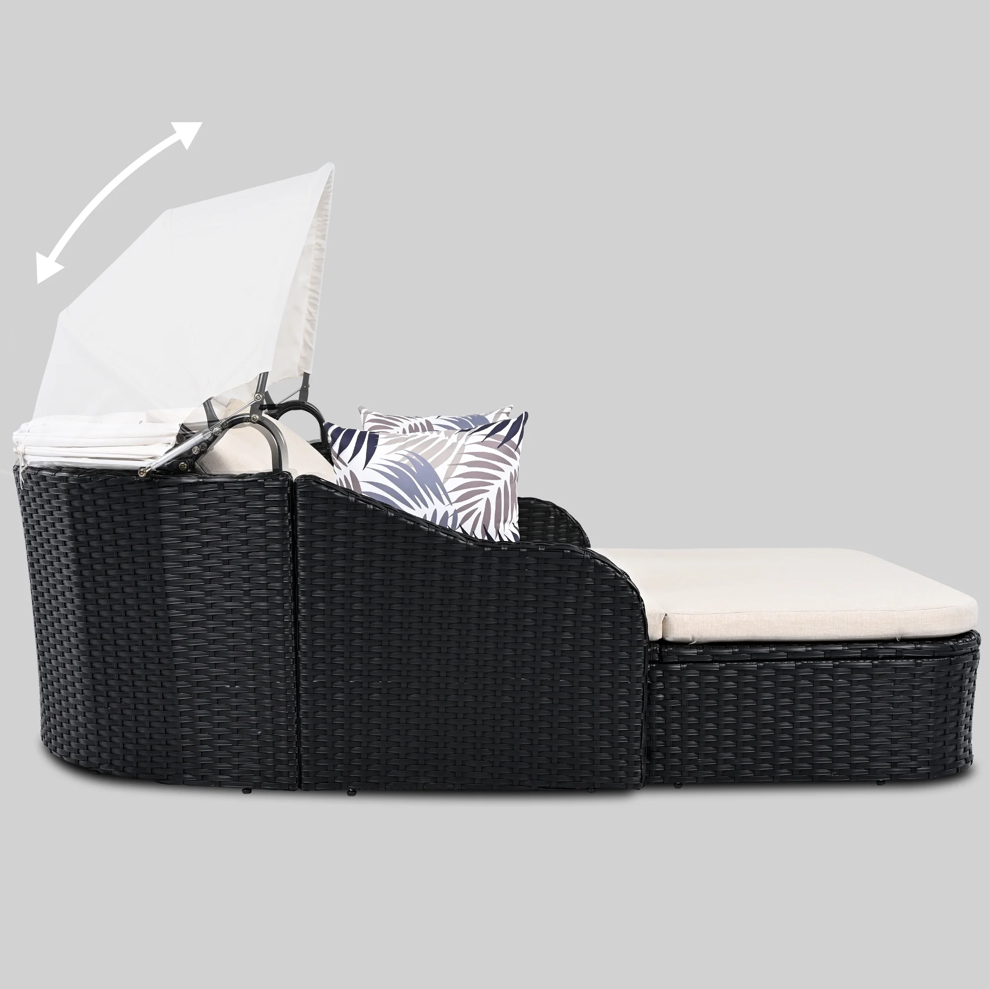 Harper & Bright Designs Rattan Outdoor Double Lounge Chaise 2-Person PE Wicker Outdoor Patio Sunbed with Canopy Cover for Backyard Garden Balcony, Beige+Black - Image 9