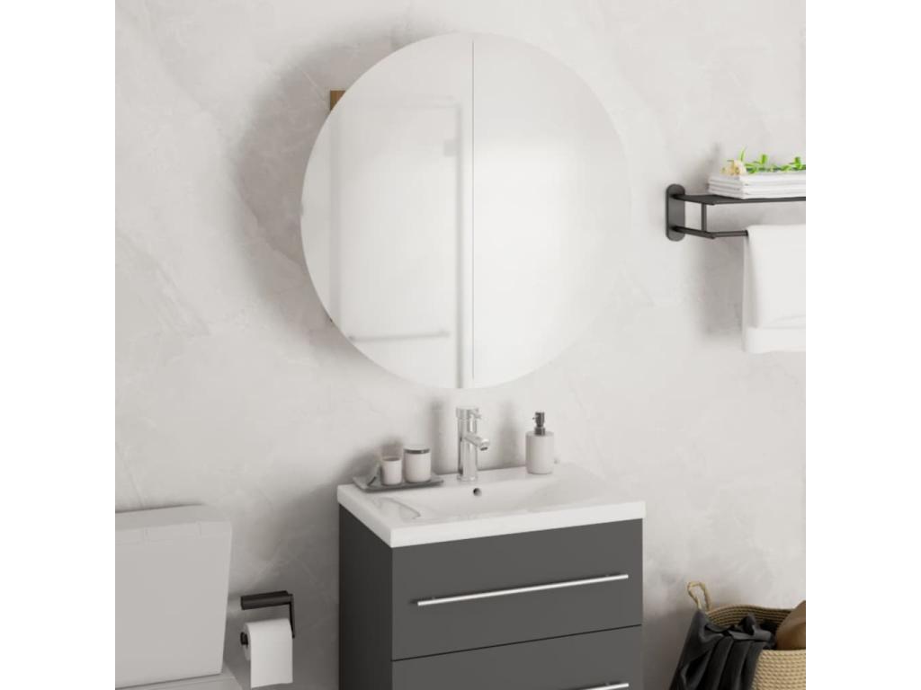 Armario de baño con espejo redondo y LED negro 47x47x17 - 5 cm