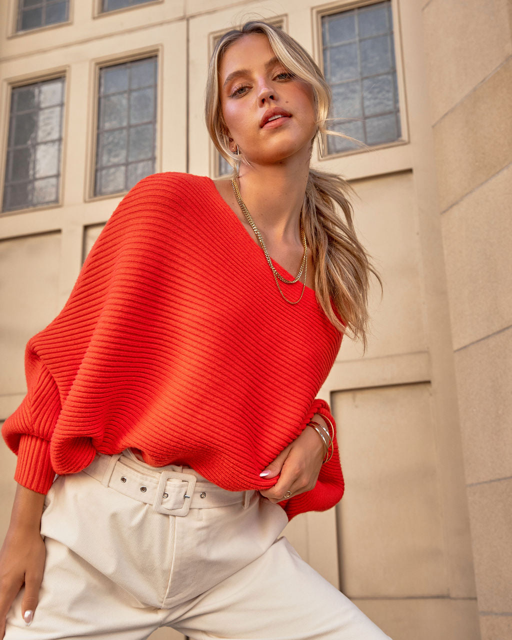 Normandie Knit Boat Neck Pullover Sweater - Poppy - Se7enfashion