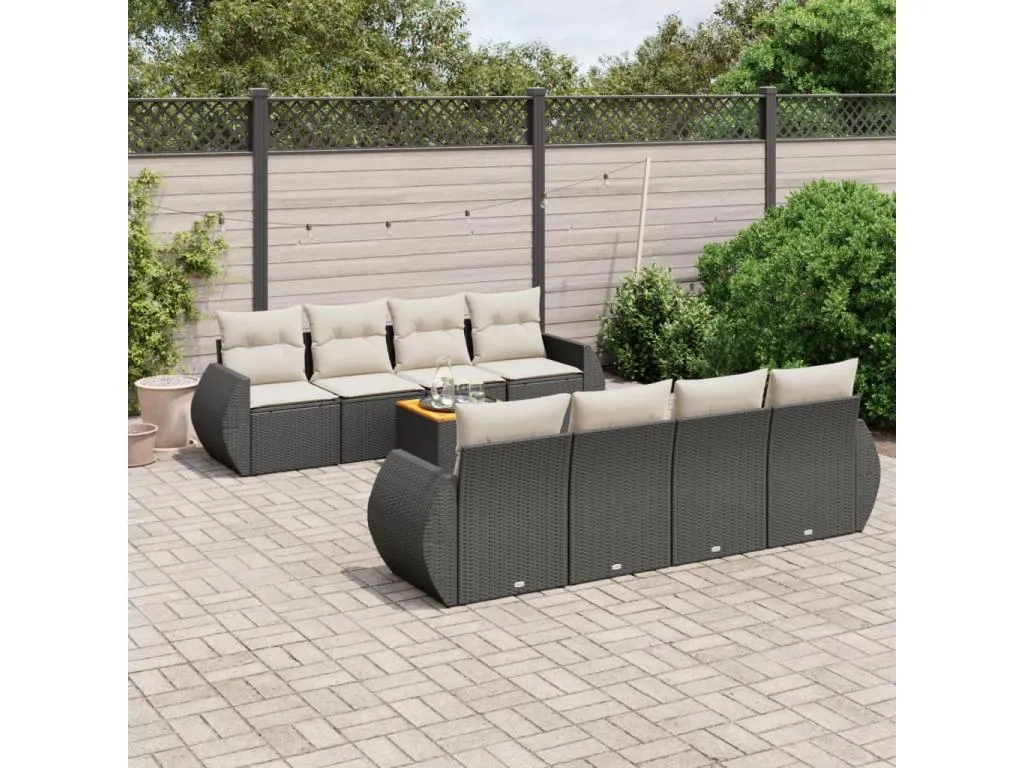 Set de sofás de jardín 8 piezas y cojines ratán sintético negro 16920KWXQ