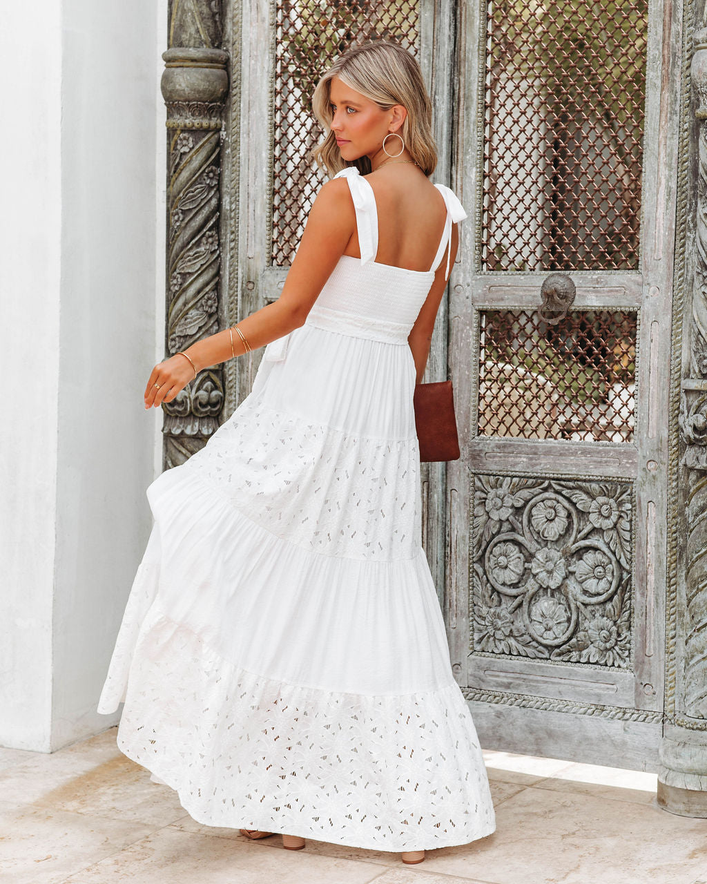La Paz Smocked Crochet Lace Maxi Dress - White - FINAL SALE - Se7enfashion
