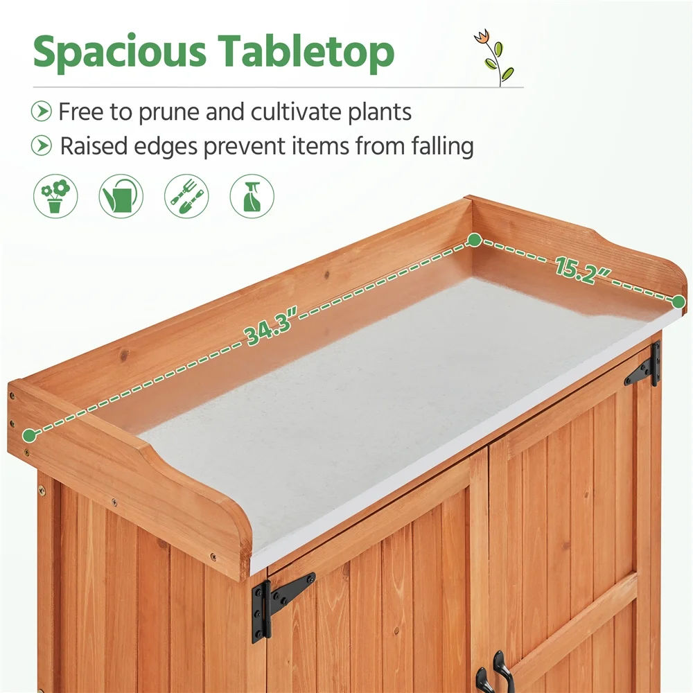 Renwick Garden Potting Bench Table with Cabinet, Brown - Image 9