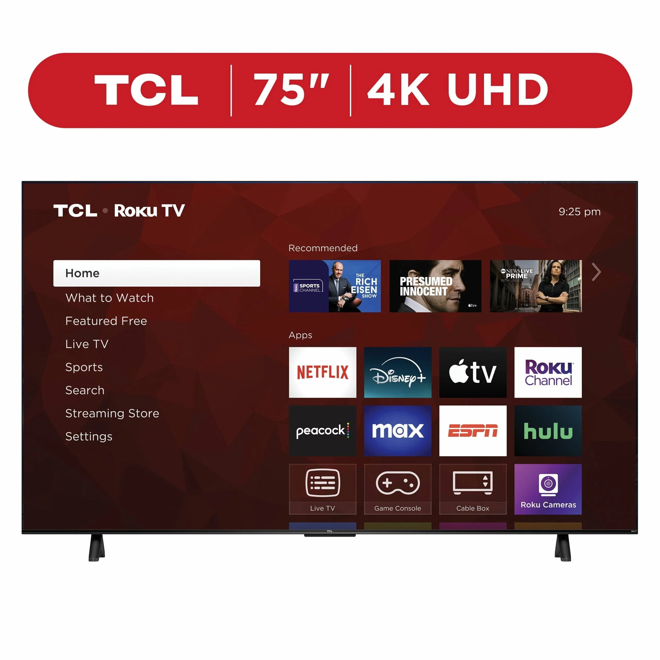 TCL 75 inch 4-Series 4K UHD HDR Smart Roku TV With Voice Control And AirPlay - 4-Series