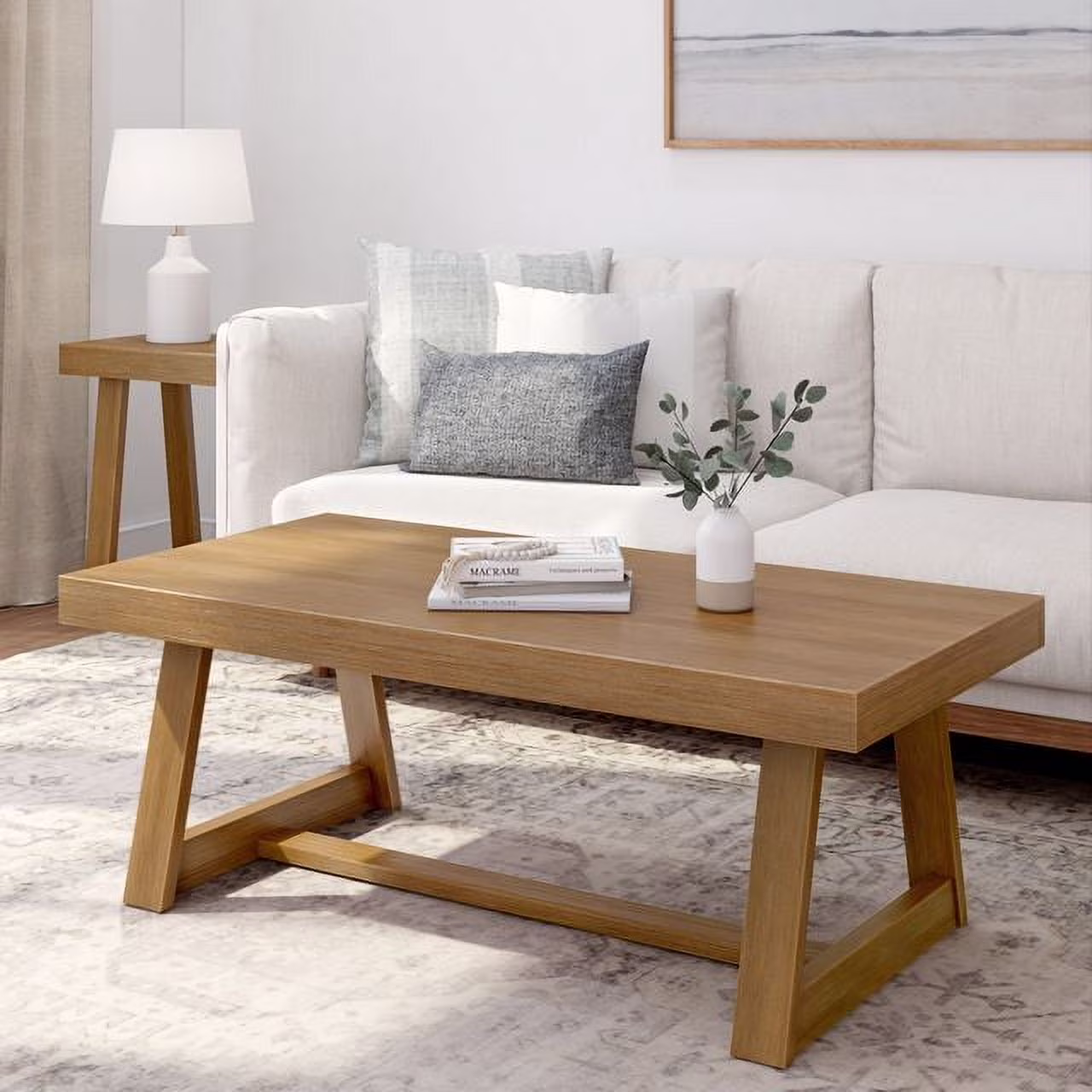 Plank+Beam Farmhouse Coffee Table, 48" Solid Wood Tables for Living Room, Rectangular Center Table - Image 7