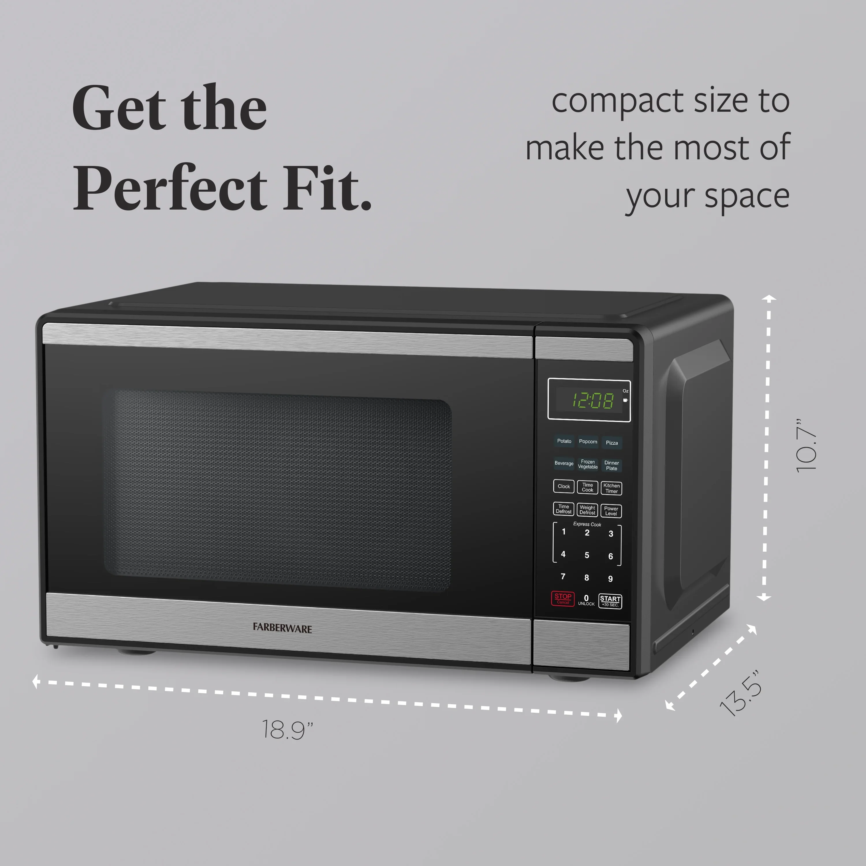 Farberware FMGZ09BKA 0.9 Cu. Ft. Microwave Oven, 900W, Digital Control, LED Display, 6 Cooking Presets, Black
