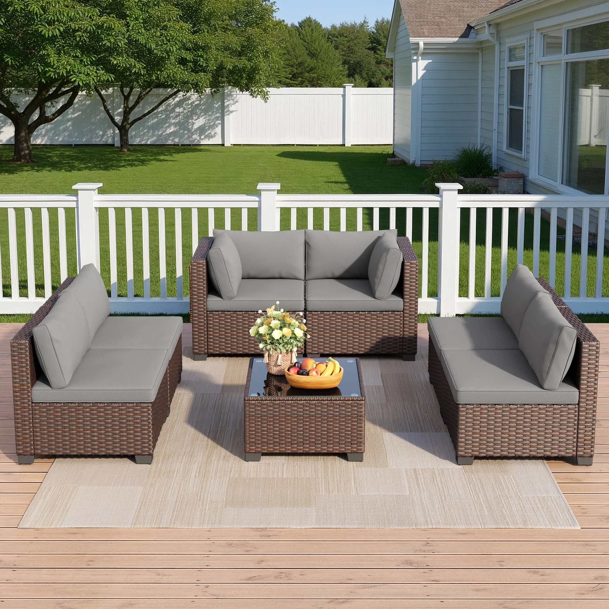 Aiho 7-Piece Rattan Patio Furniture Set , Outdoor Sectional Furniture Set for Patio, Garden, Backyard, Grey - Image 13