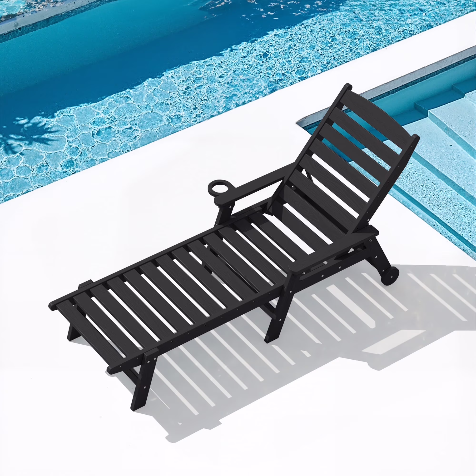 SERWALL Patio Chaise Lounge Chair, 78'' HDPE Outdoor Lounge Chair 5 Positions Pool Lounger Navy Blue - Image 24