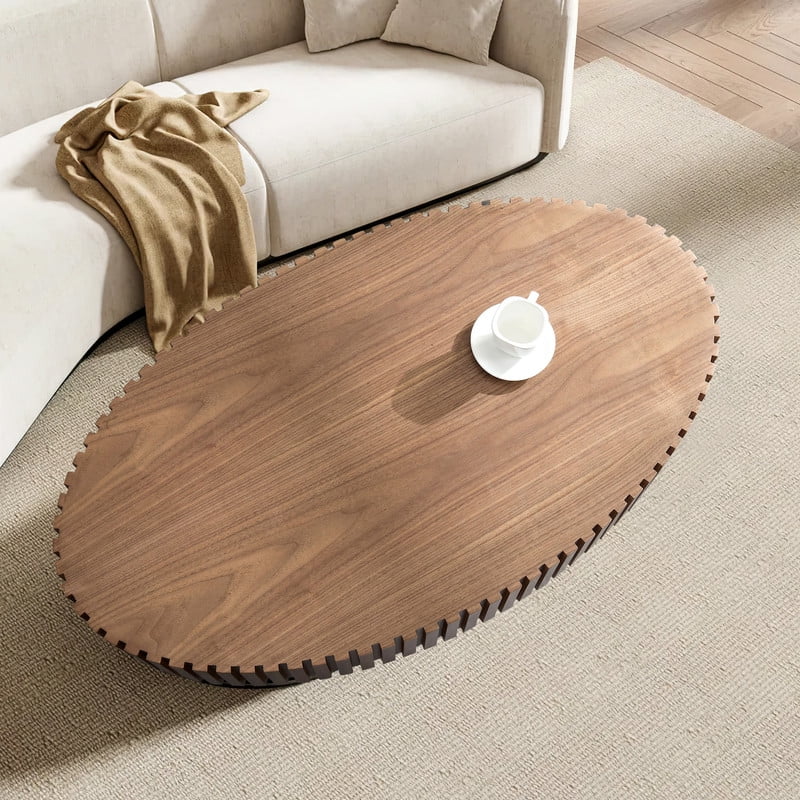 FFH 43.7 inch Oval Coffee Table for Living Room,Handcraft Rustic Corner Coffee Table Nature Wood Relief Sturdy Pedestal for Apartmen,Side Table Centre Table,Nature Wood - Image 83