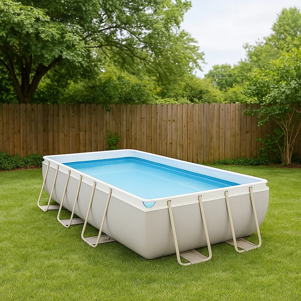 Piscina tubular rectangular,7127 litros,PVC con estructura de acero,gris/azul,instalación independiente,400x200x122 cm - vHMDzIUvwjM5