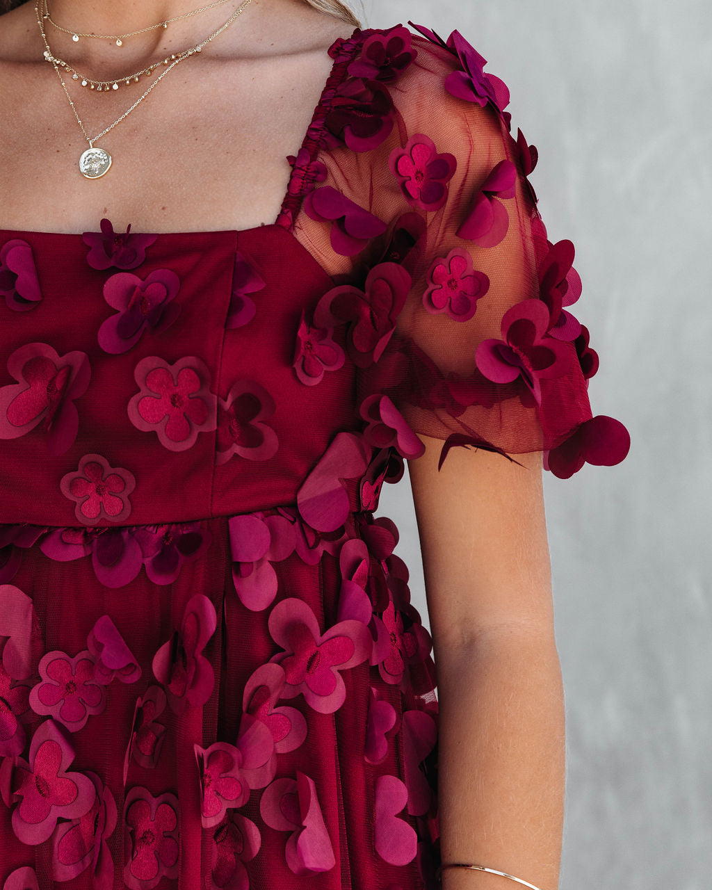 Forever Be My Always Floral Applique Tulle Babydoll Dress - Wine - Se7enfashion