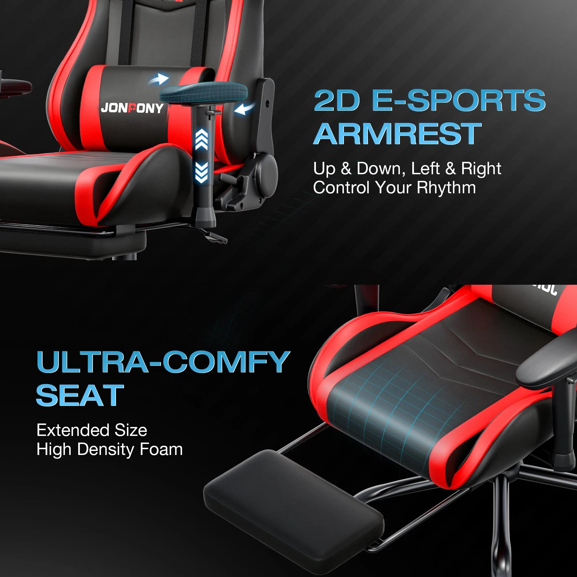JONPONY Big and Tall 500LBS Gaming Chair, Ergonomic Design, Gamer Chair PU Leather with Footrest and Lumbar Support, High Back Office Chair Support 8 Hours Long Sitting, Computer Chair,Red - Image 14