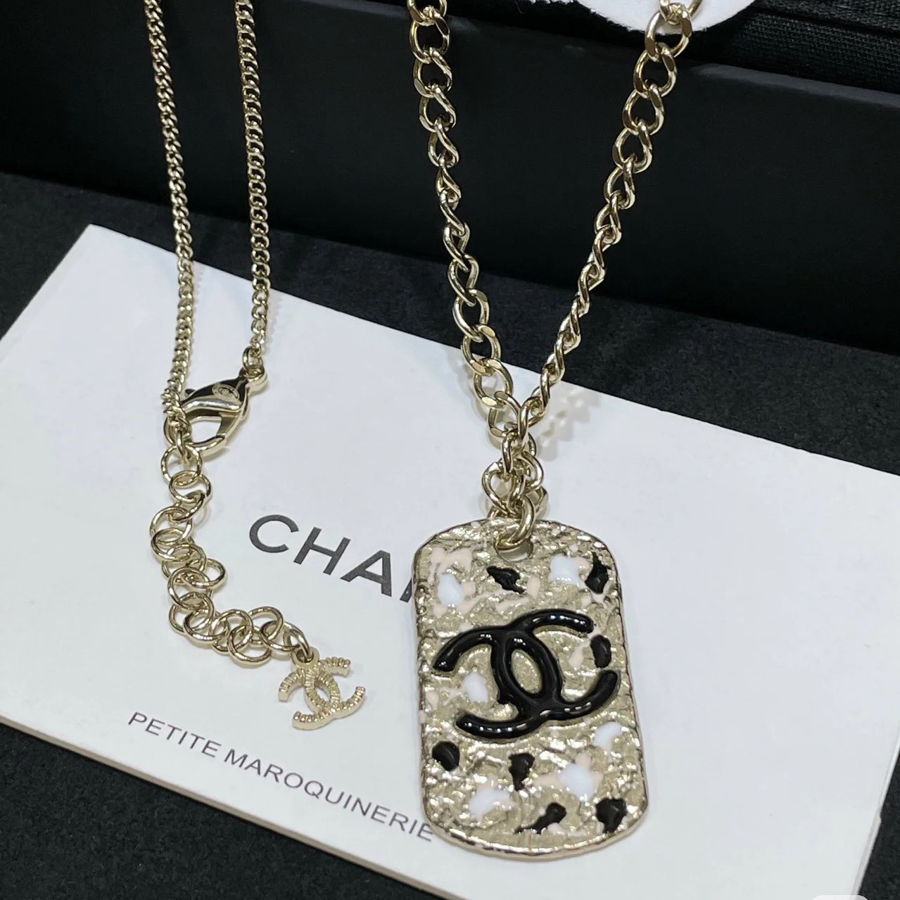 Chanel Graffiti Rectangle Tag Pendant Necklace - Original Replica Club