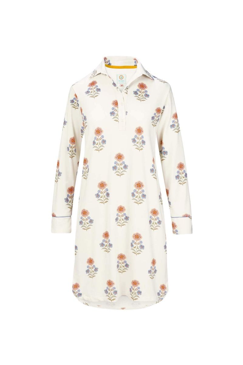 Daaltje Long Sleeve Nightdress Tanaka White