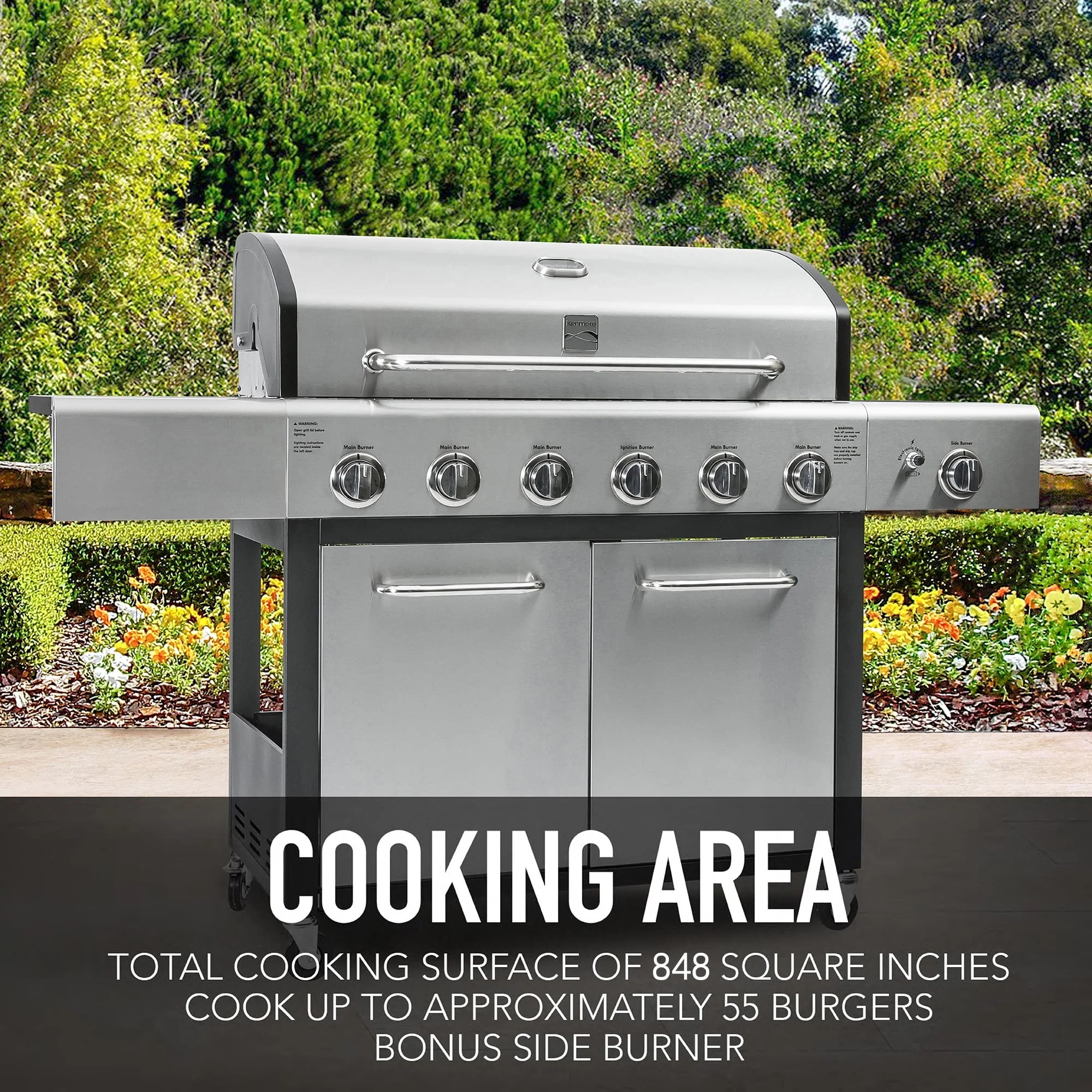 Kenmore 6-Burner Propane Gas Grill with Side Burner, PG-40611S0L, Stainless Steel with Black Trim - Image 5