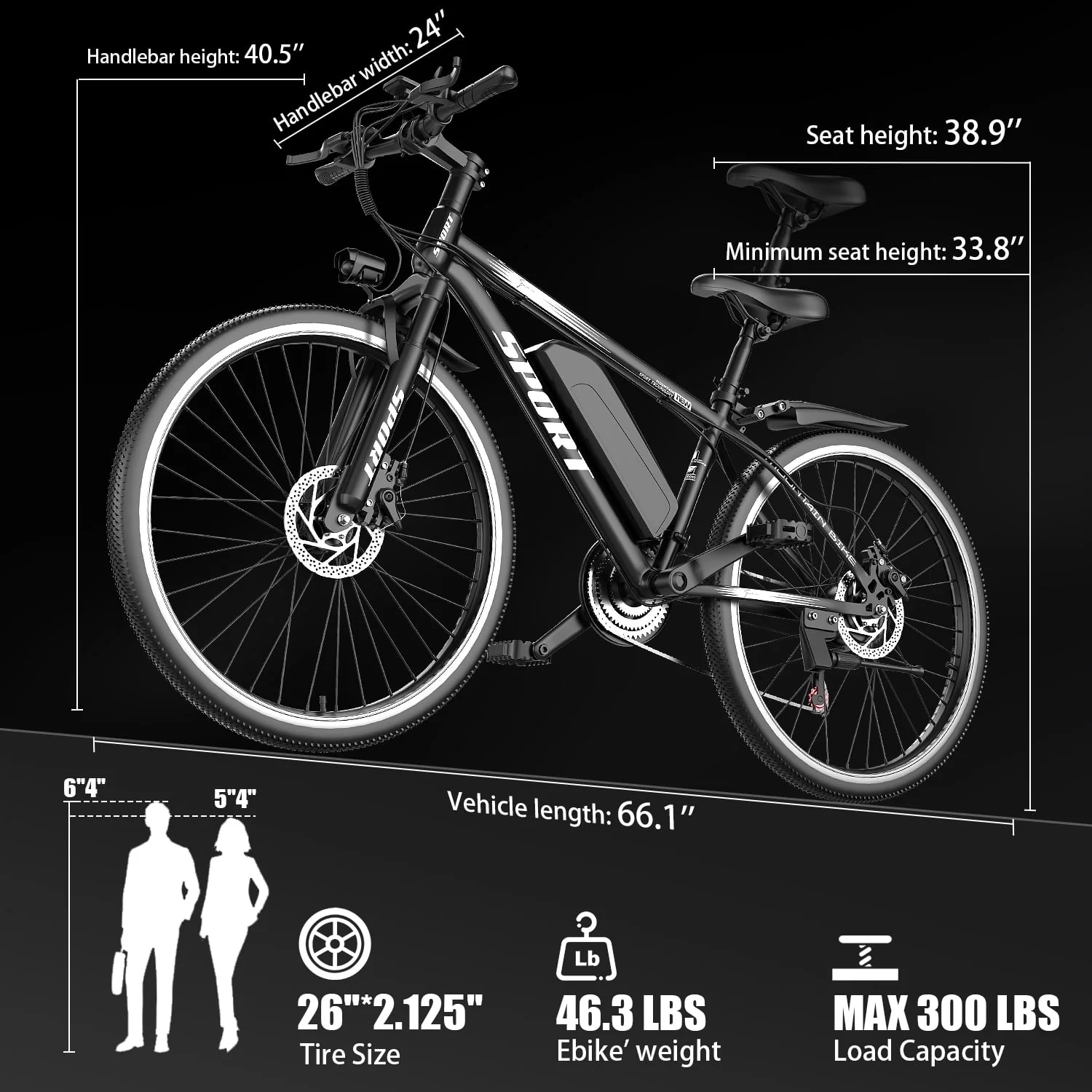 26" Electric Bike for Adults with Peak 750W Brushless Motor, 35Miles 22MPH Commuting Electric Mountain Bike with 36V 10AH Removable Battery, 7-Speed, Front Fork Suspension - Image 6