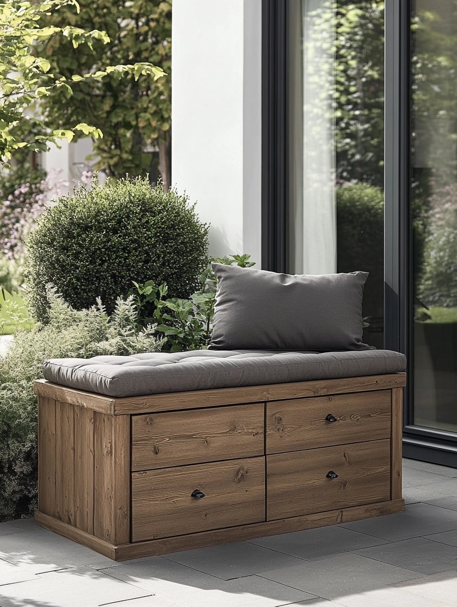 Caja de jardín banco madera marrón 125x60x54 cm