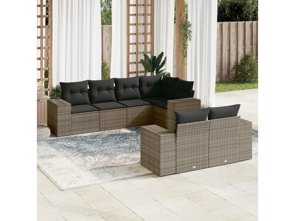 Set de sofás de jardín 7 piezas con cojines ratán PE gris 06439LBCS